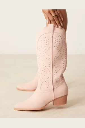 Glamorous Botas por la rodilla color crema de estilo wéstern con tachuelas de -Rosa