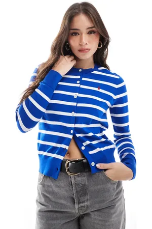 Ralph Lauren Cárdigan azul a rayas blancas de punto de -Blanco