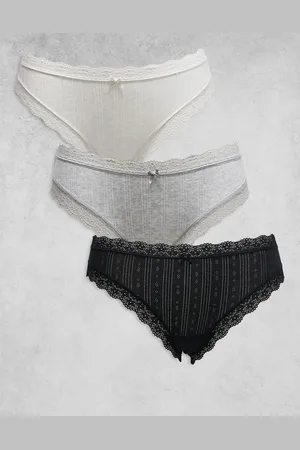 Cotton On Pack de 3 braguitas de corte bikini de color gris, pastel y negra de algodón y encaje de Cotton On