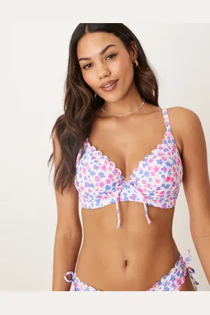 Peek & Beau Top de bikini de copas grandes con aros, estampado de florecitas y bordes festoneados de