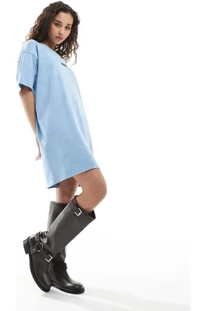 Vans Vestido azul envejecido estilo camiseta con acabado lavado Center Vee de