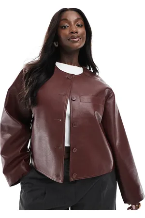 ASOS Chaqueta rojo sin solapas de tejido efecto cuero de ASOS DESIGN Curve