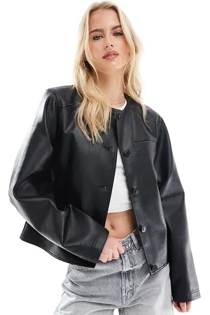 ASOS Chaqueta negra sin solapas de corte depurado de tejido efecto cuero de ASOS DESIGN Tall