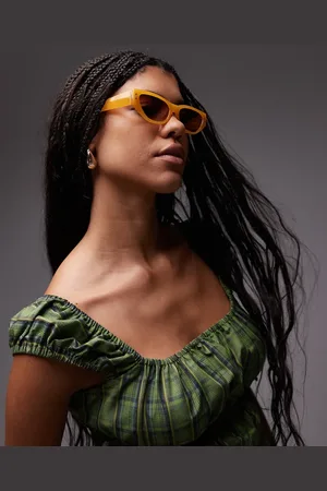 Topshop Gafas de sol amarillas de estilo ojos de gato angular estrecho Bali de