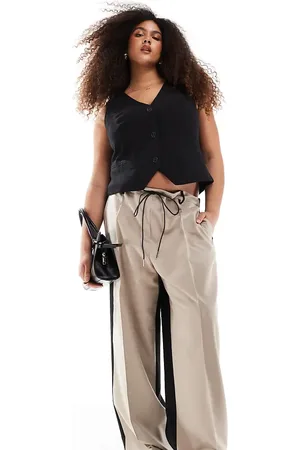 ASOS Pantalones de sastre color moca holgados con lazada en la cintura de Curve-Negro