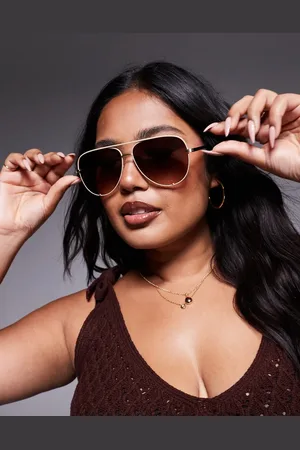 Quay Australia Gafas de sol doradas estilo aviador de metal con lentes marrones degradadas High Key de Quay