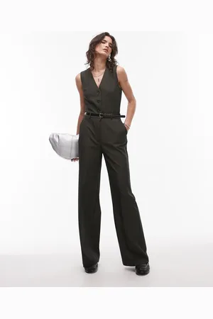 MANGO Mono largo estilo chaleco con raya diplomática y cinturón de