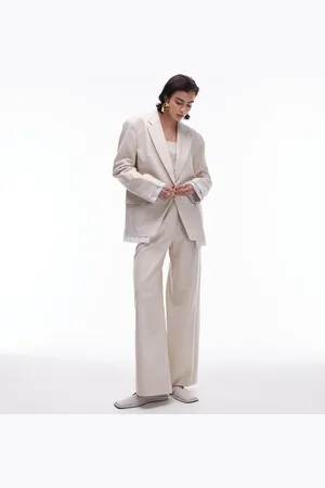 Topshop Americana color extragrande con forro a rayas a la vista de lino de (parte de un conjunto)-Blanco