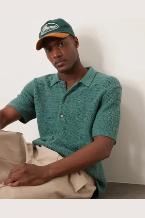 Abercrombie & Fitch Polo oscuro abotonado de manga corta de croché de