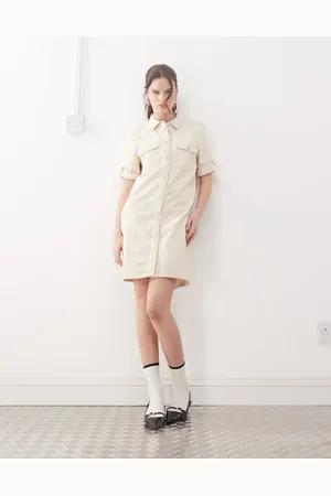 Noisy May Vestido vaquero corto color crema con mangas vueltas de -Blanco