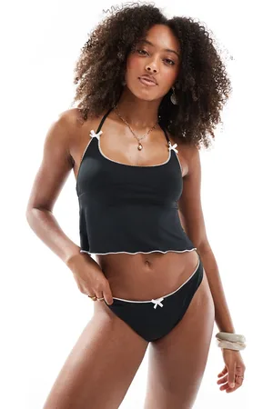ASOS Braguitas de bikini negras de pernera alta con lazos en contraste de (parte de un conjunto)-Negro