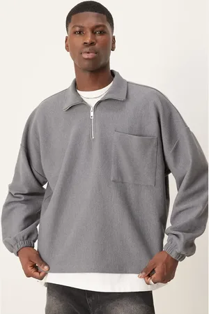 ASOS Sudadera gris de corte cuadrado extragrande con cuello alzado con cremallera de tejido grueso acanalado de