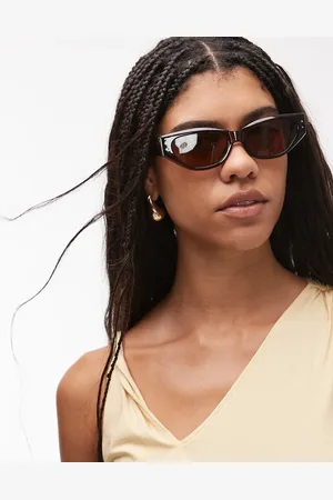 Topshop Gafas de sol marrones de estilo ojos de gato angular estrecho Bali de -Amarillo