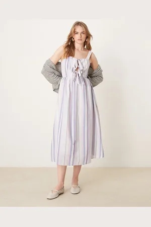 Glamorous Vestido midi a rayas pastel onduladas con lazos delanteros de -Multicolor