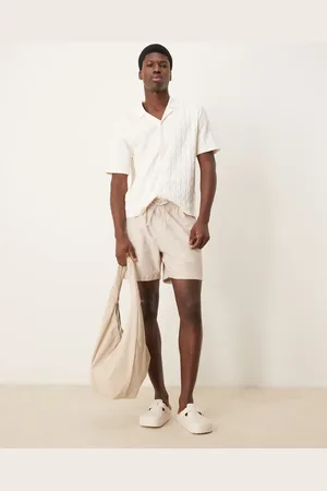 Abercrombie & Fitch Pantalones cortos de 6" color con cordón ajustable de lino texturizado de -Blanco