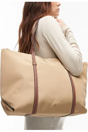 MANGO Bolso tote color clásico con asas en contraste de -Marrón