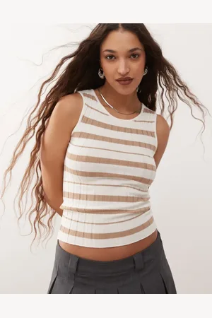 Noisy May Top a rayas color crema sin mangas de canalé de -Neutro
