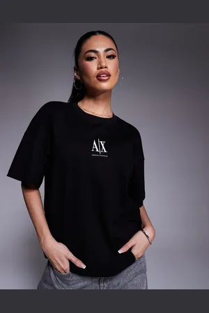 Armani Exchange Camiseta negra extragrande con logo en el centro de