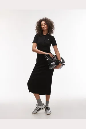 Lacoste Vestido largo estilo polo de canalé de
