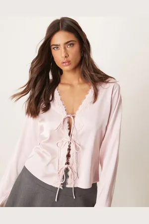 Abercrombie & Fitch Top tiza de manga larga con lazada delantera de encaje de