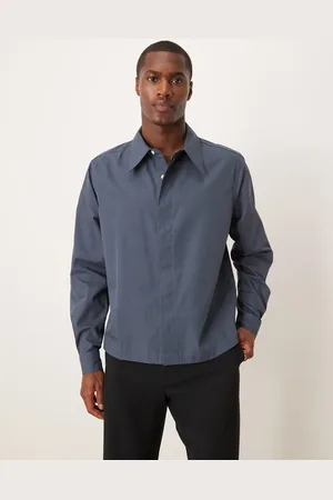 ASOS Camisa corta gris de corte cuadrado con cuello de solapas estilo años 70 de popelina de