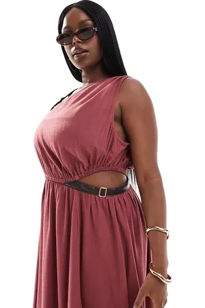 ASOS Vestido midi asimétrico de tejido texturizado con ribete de poliuretano de ASOS DESIGN Curve-Rojo