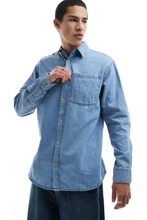 JACK & JONES Camisa vaquera azul claro de manga larga de