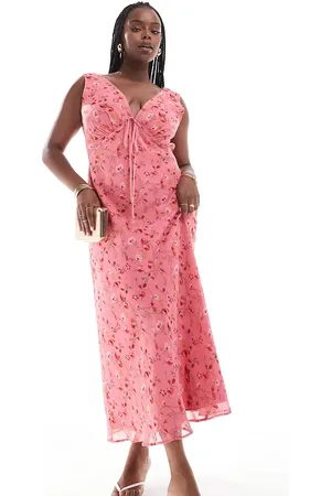 ASOS Vestido lencero con cuello de pico y detalle de lazada en el pecho de ASOS DESIGN Curve-Multicolor