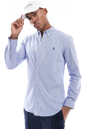 Ralph Lauren Camisa a rayas azules y blancas de corte slim con logo de icono de popelina elástica en dos direcciones de