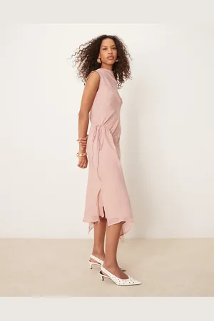 ASOS Vestidos midi rosa empolvado con cuello alto y detalle de costuras de