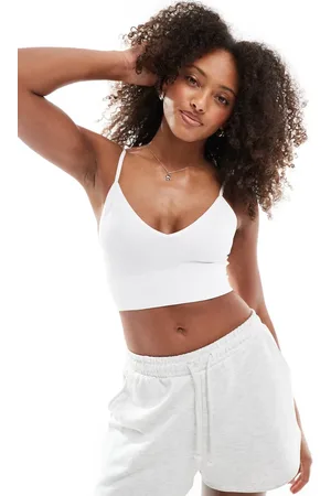 ONLY Bralette blanco de tirantes de canalé sin costuras de