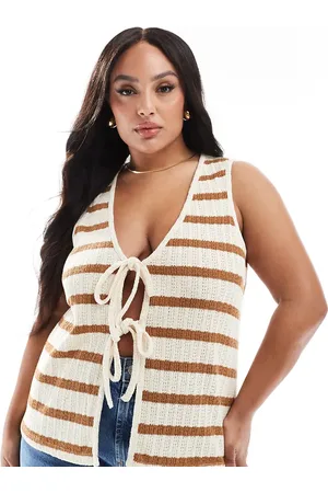 New Look Top blanco a rayas negras sin mangas con lazada delantera de punto de New Look Curve