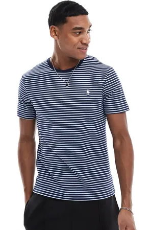 Ralph Lauren Camiseta azul marino y azul a rayas de corte custom con logo de algodón pima Icon de
