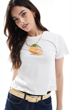 JJXX Camiseta blanca con diseño encogido y estampado de de -Blanco