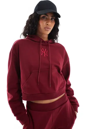 New Era Sudadera corta color baya con capucha y logo "New York" de la MLB de (parte de un conjunto)-Rojo