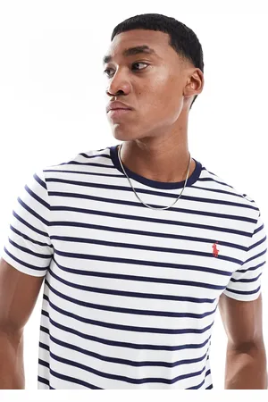 Ralph Lauren Camiseta blanca a rayas azul marino de corte custom con logo distintivo de -Blanco