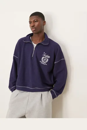 ASOS Sudadera extragrande con sisas caídas, cuello alzado y detalle bordado de
