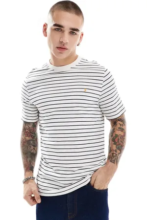 Farah Camiseta blanca y azul marino a rayas Oakland de
