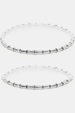 Reclaimed Pack de 2 pulseras plateadas unisex con diseño estilo bambú de