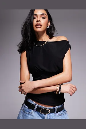 Fashionkilla Top ceñido sin mangas con diseño moldeado doble y cuello fruncido de