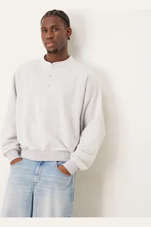 ASOS Sudadera gris jaspeado de corte cuadrado ultragrande con cuello panadero de