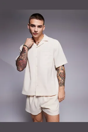 ASOS Camisa color de corte cuadrado estándar de tejido efecto lino de (parte de un conjunto)-Neutro
