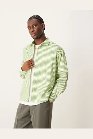 ASOS Camisa a rayas blancas y verdes de corte cuadrado extragrande de