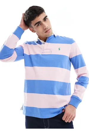 Ralph Lauren Polo rosa y azul a rayas de estilo rugby con logo Icon de