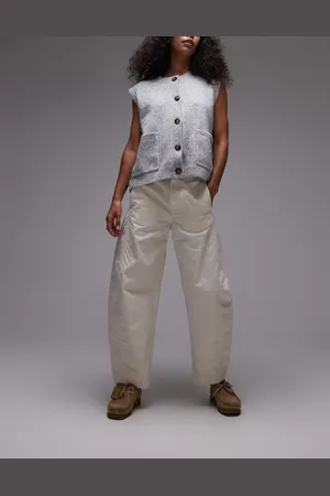ARKET Pantalones color crema de pernera barrel con diseño de paneles de mezcla de lino de -Blanco