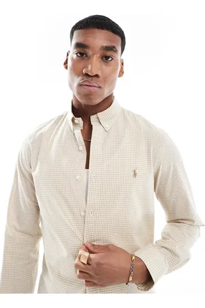 Ralph Lauren Camisa beis y blanca a cuadros de corte slim con logo de popelina elástica Icon de -Neutro