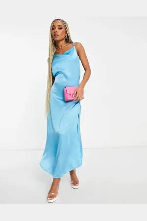 Ax Paris Vestido lencero cian de satén de