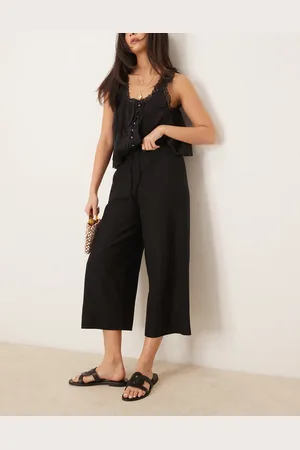 New Look Pantalones capri negros de lino de