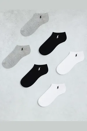 Ralph Lauren Pack de 6 pares de calcetines tobilleros de color negro, gris y blanco para zapatillas de deporte con logo de