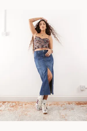 Noisy May Falda vaquera midi azul medio de corte acampanado de